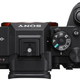 A look at the top of the Sony Alpha 7R V including its various dials and buttons.